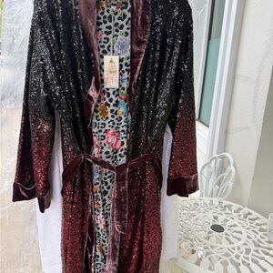 Johnny Was Velvet & Sequin Ombre Duster Coat - Black to Burgundy